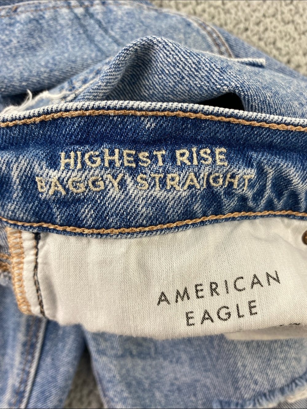 American Eagle Highest Rise Baggy Straight Destroyed Jeans Size: 8 Regular - Picture 7 of 16